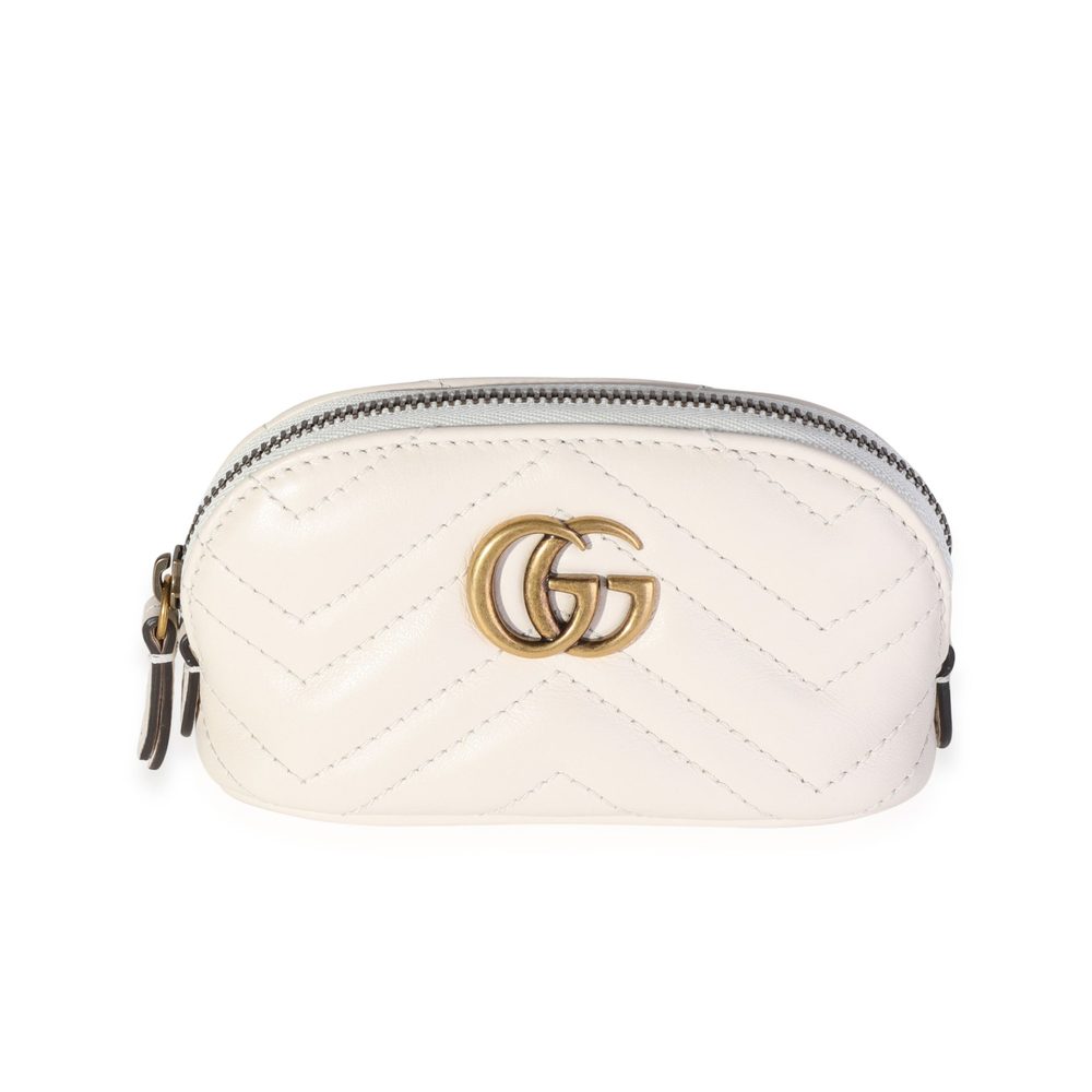 Gucci White Matelass√© Leather Marmont Key Pouch